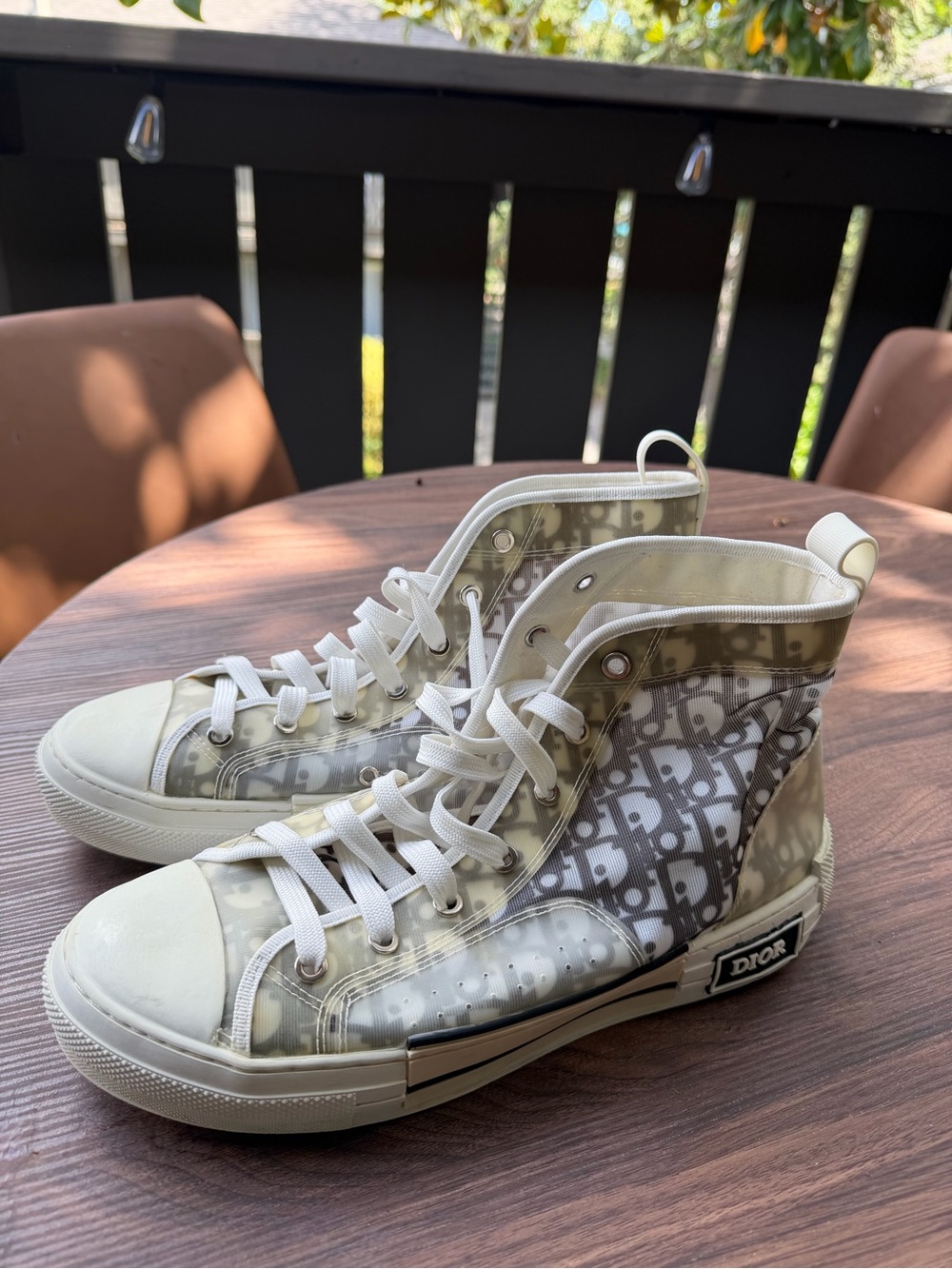 Dior High-Top Sneakers in White and Gray Monogram